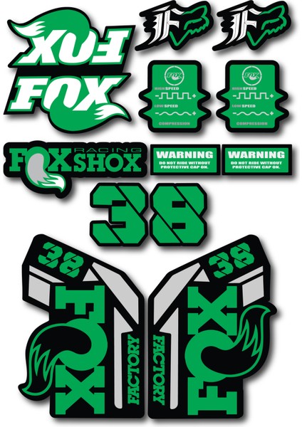 Fox 38 Bisiklet Maşa Sticker Seti – 15 Parça | Fox Racing Shox Etiket Takımı