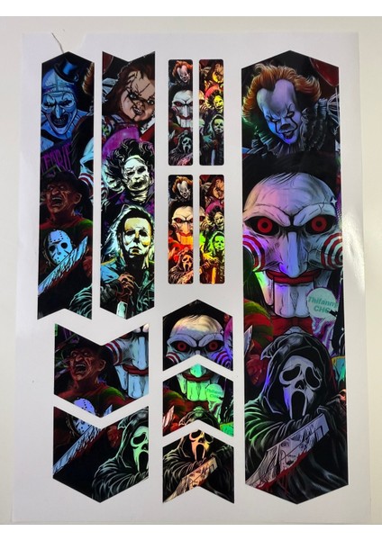 Horror Bisiklet Sticker Seti 12 Parça – Renkli Maşa Kadro Etiketi Hologram
