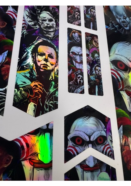 Horror Bisiklet Sticker Seti 12 Parça – Renkli Maşa Kadro Etiketi Hologram modelleri