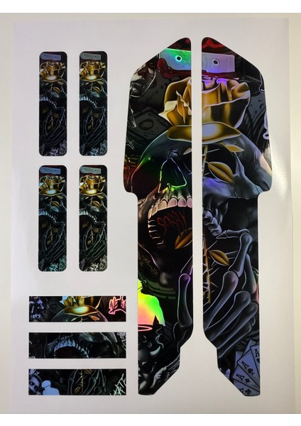 Skull2 Bisiklet Sticker Seti 9 Parça – Renkli Maşa Kadro Etiketi Hologram