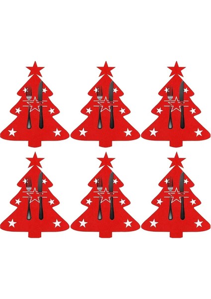 Yılbaşı Çam Ağacı Kırmızı Keçe Çatal Bıçak Tutucu, Yılbaşı Masası Dekoru, Şık Sofralar Için. indirimleri