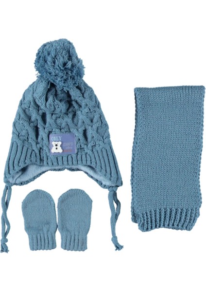 Erkek Bebek Bere Bandana Eldiven 3’lü Takım