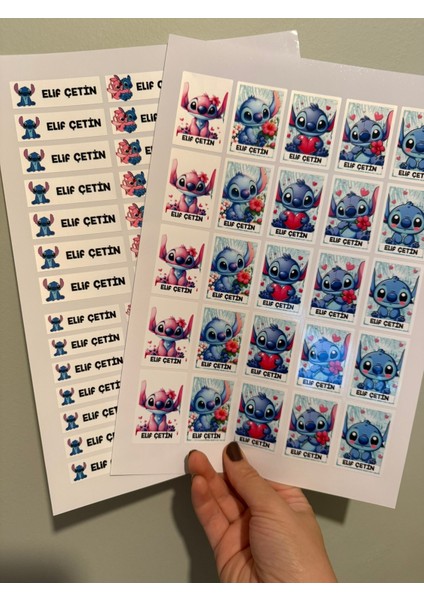 Okul Etiketi Kalem Defter Etiketi Stitch Temalı Isme Özel Etiket 91 Ad 4 Sayfa modelleri