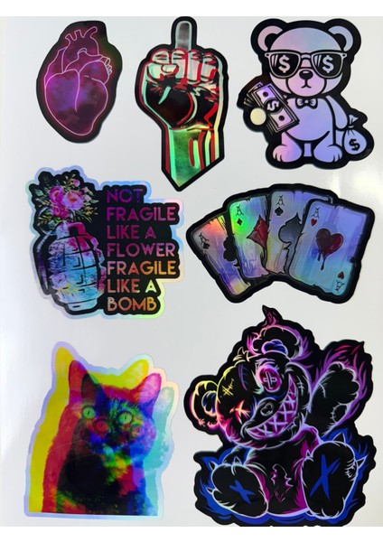 Hologram Sticker - Laptop, Telefon, Defter, Kaykay ve Su Geçirmez Etiket Çıkartma (7’li Paket)