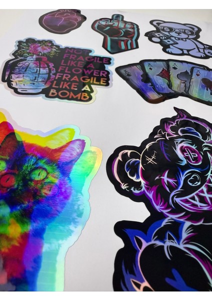 Hologram Sticker - Laptop, Telefon, Defter, Kaykay ve Su Geçirmez Etiket Çıkartma (7’li Paket)