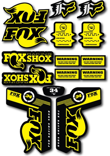 Fox 34 Bisiklet Maşa Sticker Seti – 15 Parça | Fox Racing Shox Etiket Takımı