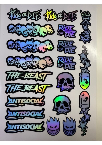 20 Parça Bisiklet Sticker Seti – Ride Or Die, The Beast & Antisocial ( Hologram Full )