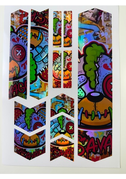 Sticker Bomb Bisiklet Sticker Seti 12 Parça – Renkli Maşa Kadro Etiketi Hologram