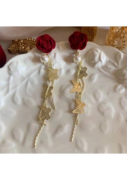 Bordo Kadife Küpeler Havadar Küpeler (Yurt Dışından)