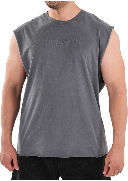 Kingsize Darksteel Antik Yıkamalı Kolsuz T-Shirt Füme