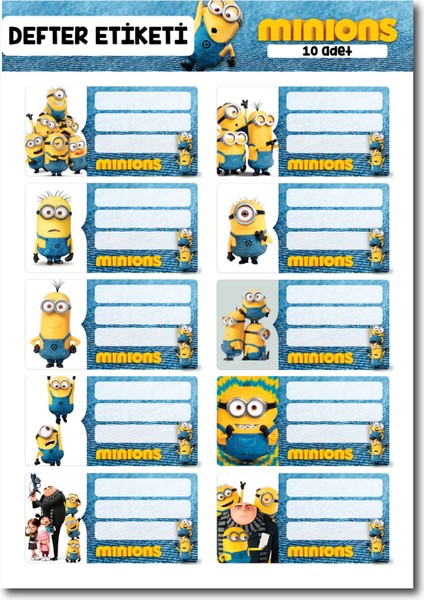 Minions Defter Etiketi – 10 Adet Sevimli Çıkartma Sticker Seti