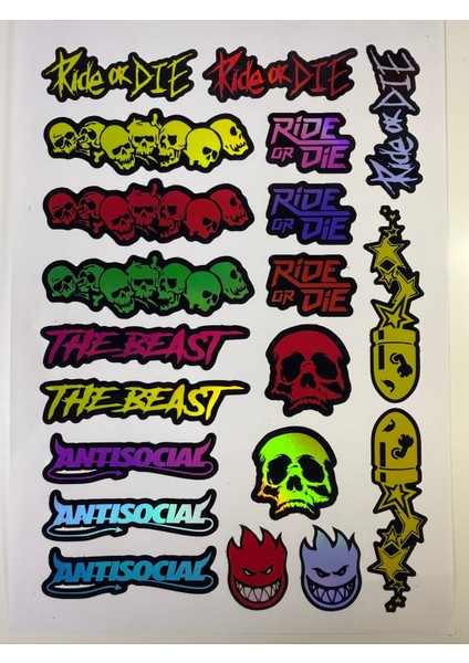 20 Parça Bisiklet Sticker Seti – Ride Or Die, The Beast & Antisocial (Hologram)