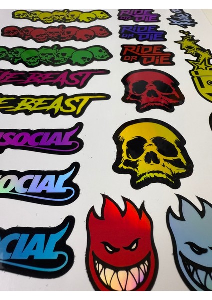20 Parça Bisiklet Sticker Seti – Ride Or Die, The Beast & Antisocial (Hologram) modelleri