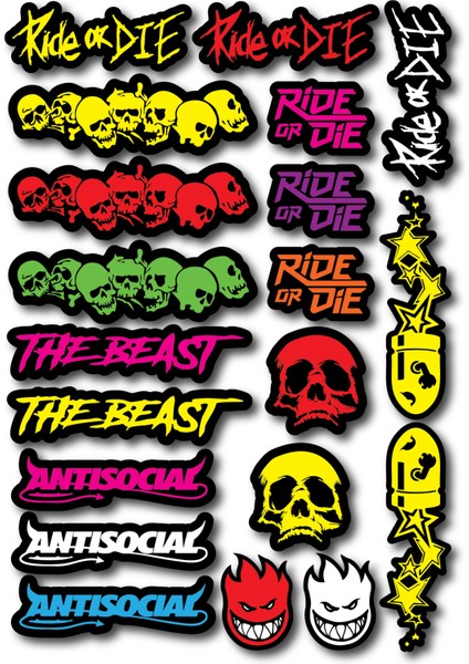20 Parça Bisiklet Sticker Seti – Ride Or Die, The Beast & Antisocial (Suya ve Güneşe Dayanıklı)