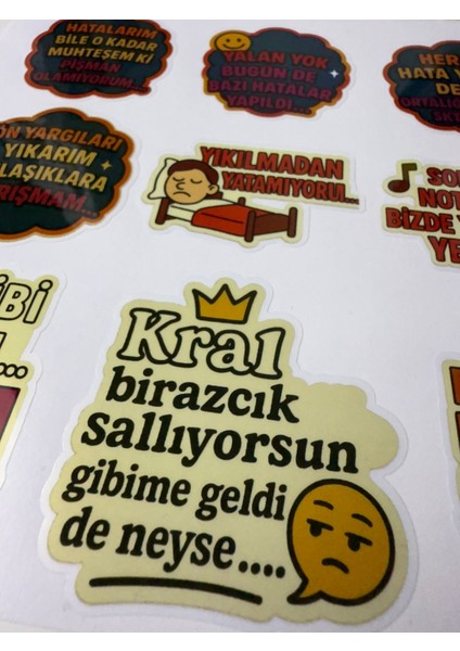 Türkçe Mizahi Sözler Sticker Seti – 15’li Renkli Motive Edici Etiket Sayfası