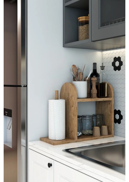 Kağıt Havluluklu Mutfak Rafı Tezgah Üstü Masa Üstü Peçetelik Raf Çam-Beyaz-Antrasit fiyatları