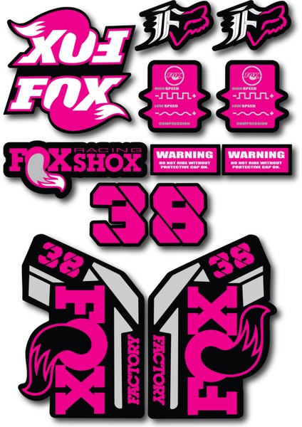 Fox 38 Bisiklet Maşa Sticker Seti – 15 Parça | Fox Racing Shox Etiket Takımı