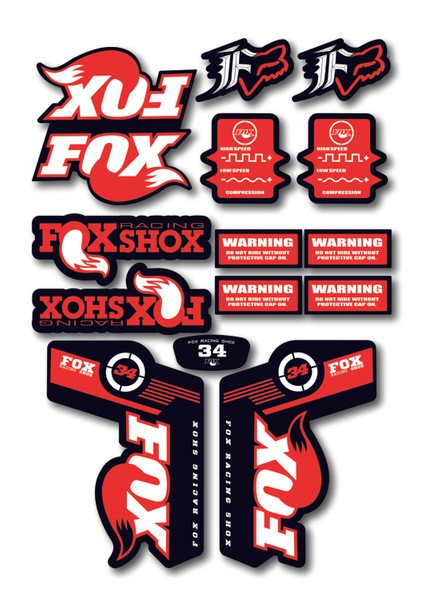 Fox 34 Bisiklet Maşa Sticker Seti – 15 Parça | Fox Racing Shox Etiket Takımı
