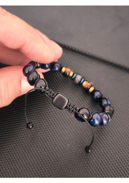 Trabzon Gümüş Kazaz-8 mm Mavi Kaplangözü-Rondela Kaplangözü Doğaltaş Bileklik Takı Aksesuar Erkek Bileklik