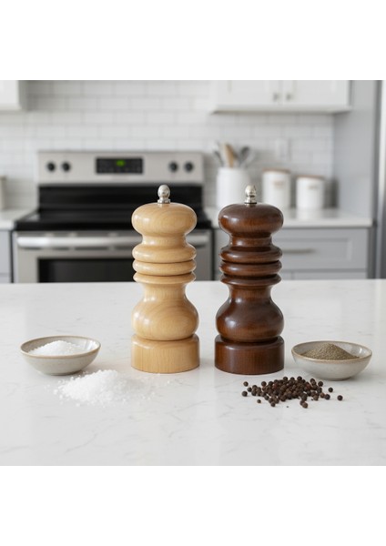 Ahşap Kaya Tuzu ve Karabiber Değirmeni