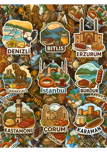 81 Il Temalı Türkiye Sticker Seti (4 Sayfa) – Seyahat, Ajanda, Valiz ve Laptop Etiketi