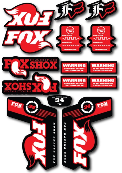 Fox 34 Bisiklet Maşa Sticker Seti – 15 Parça | Fox Racing Shox Etiket Takımı