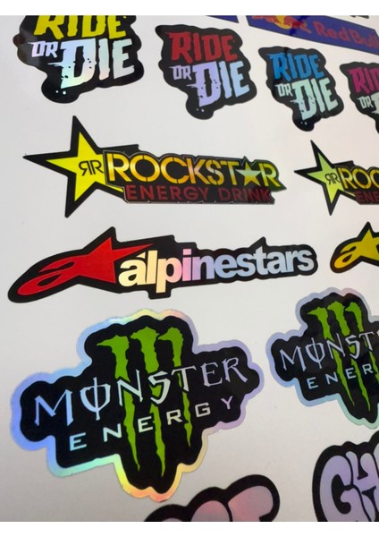 Hologram Seti 20'li - Redbull, Monster, Alpinestars, Ride Or Die, Wanted, Hardcore, Ghost Tasarımlı