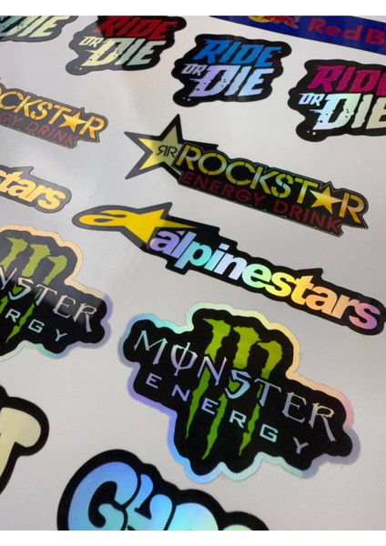Hologram Seti 20'li - Redbull, Monster, Alpinestars, Ride Or Die, Wanted, Hardcore, Ghost Tasarımlı modelleri