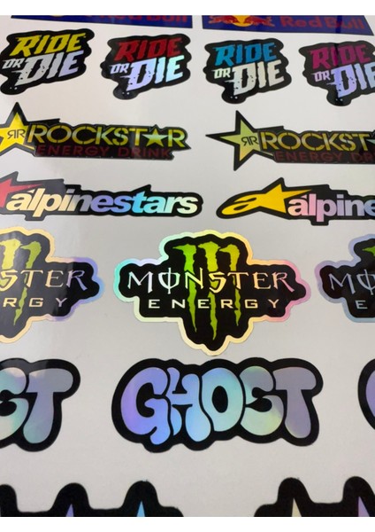 Hologram Seti 20'li - Redbull, Monster, Alpinestars, Ride Or Die, Wanted, Hardcore, Ghost Tasarımlı fırsatları
