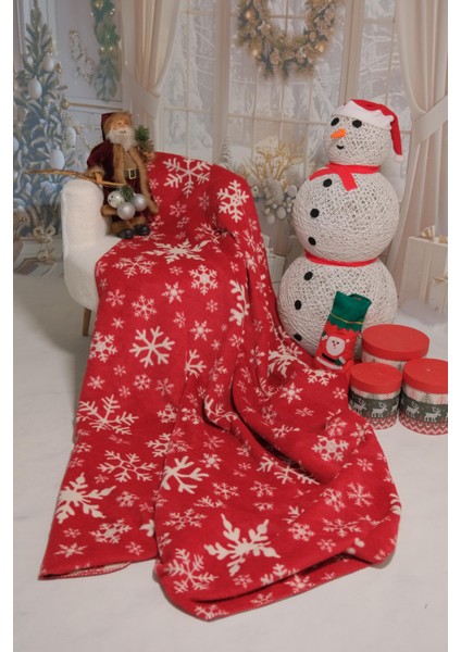Kar Taneleri Kırmızı Battaniye (150X200 Cm)
