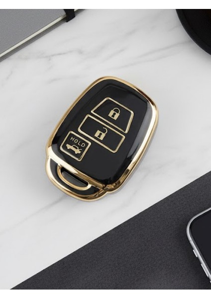 Toyota Rav4 Corolla Camry Yaris Prado Avensis Land Cruiser 3 Buton Nano Anahtar Kılıfı Siyah-Gold