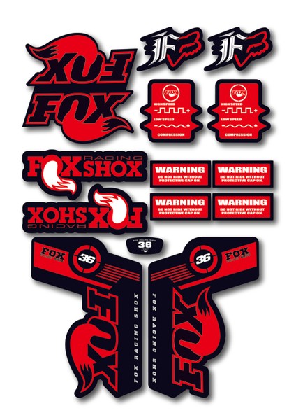 Fox 36 Bisiklet Maşa Sticker Seti – 15 Parça | Fox Racing Shox Etiket Takımı