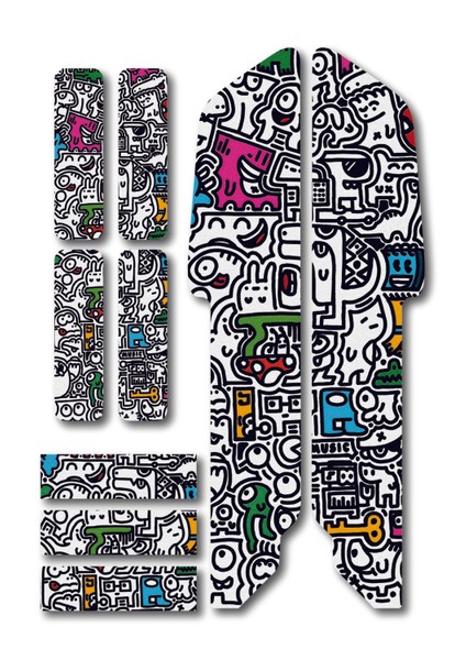 Doodle Bisiklet Sticker Seti 9 Parça – Renkli Maşa Kadro Etiketi