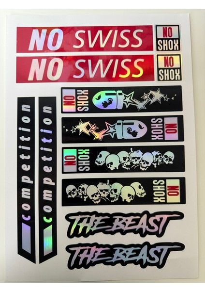 10 Parça Bisiklet Sticker Seti – No Shox & The Beast Temalı Dayanıklı (Suya ve Güneşe Dayanıklı)