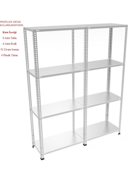 4 Katlı Duble Galvaniz Çelik Raf - Depo, Arşiv, Kiler, Dosya, Market Rafı - 59x75 cm-300 cm-1.00 mm fırsatları