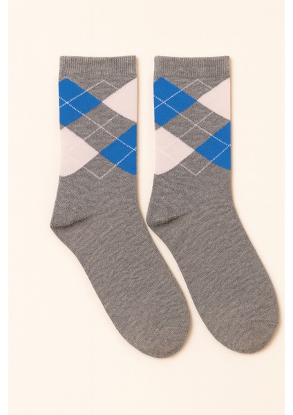 Çocuk Ekose Desenli Soket Çorap Gri Melanj modelleri