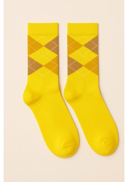 Çocuk Ekose Desenli Soket Çorap Sarı modelleri