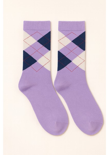 Çocuk Ekose Desenli Soket Çorap Lila modelleri