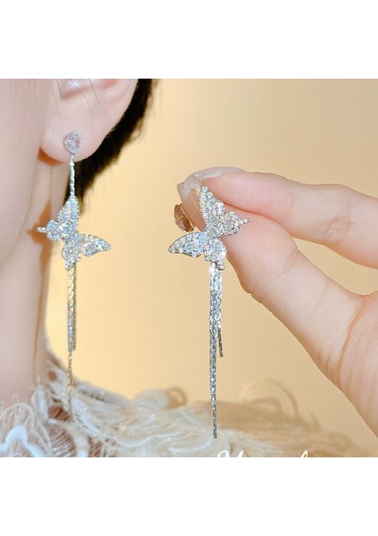 Kadınlar Için 925 Ayar Gümüş Püsküllü Çiçek Küpeler, Lüks Uzun Küpeler, Popüler Stil (Yurt Dışından)