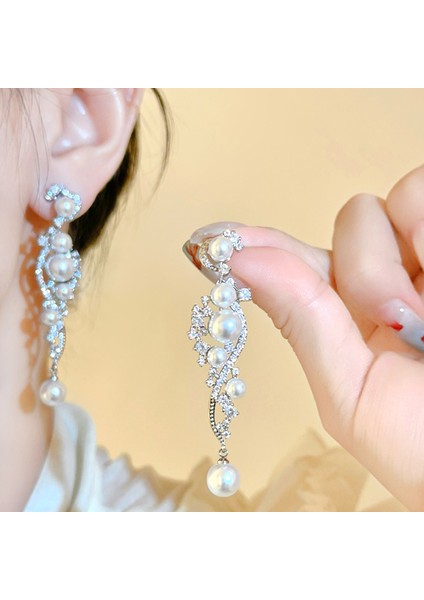 Kadınlar Için 925 Ayar Gümüş Püsküllü Çiçek Küpeler, Lüks Uzun Küpeler, Popüler Stil (Yurt Dışından)