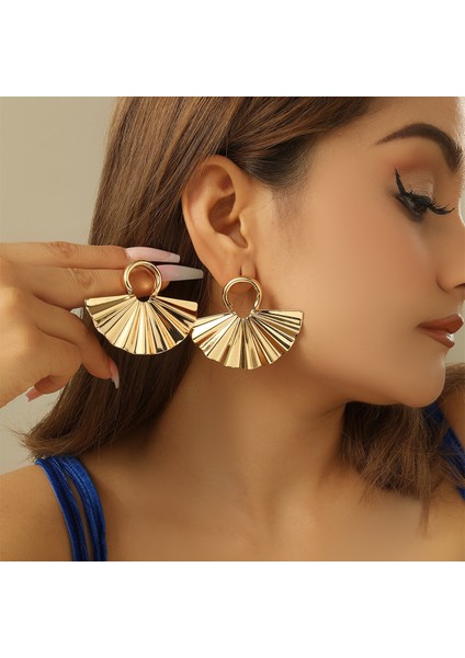 Kadınlar Için Avrupa ve Amerikan Tarzı Metalik Pürüzsüz Katlanır Küpeler, Geometrik Taç Yaprağı Küpeler (Yurt Dışından)