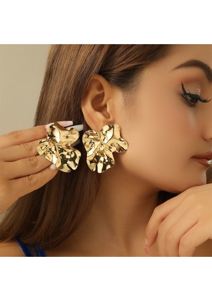 Kadınlar Için Avrupa ve Amerikan Tarzı Metalik Pürüzsüz Katlanır Küpeler, Geometrik Taç Yaprağı Küpeler (Yurt Dışından)