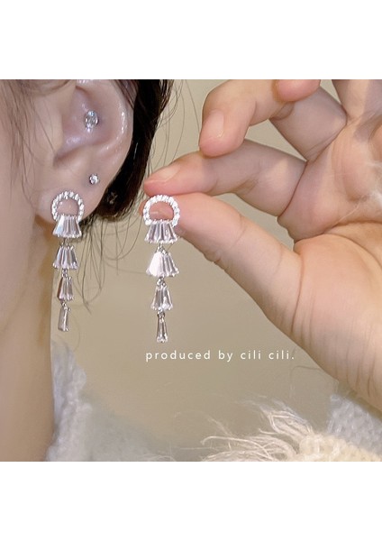 Kadınlar Için 925 Ayar Gümüş Püsküllü Çiçek Küpeler, Lüks Uzun Küpeler, Popüler Stil (Yurt Dışından)