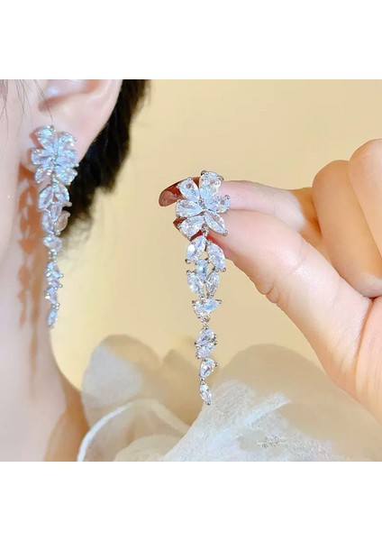 Kadınlar Için 925 Ayar Gümüş Püsküllü Çiçek Küpeler, Lüks Uzun Küpeler, Popüler Stil (Yurt Dışından)