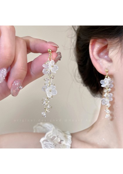 Kadınlar Için 925 Ayar Gümüş Püsküllü Çiçek Küpeler, Lüks Uzun Küpeler, Popüler Stil (Yurt Dışından)