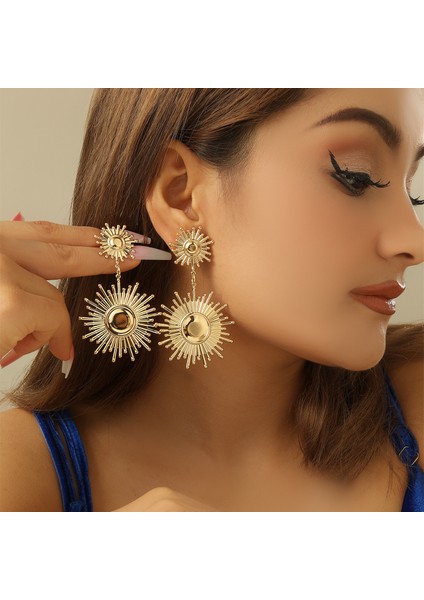 Kadınlar Için Avrupa ve Amerikan Tarzı Metalik Pürüzsüz Katlanır Küpeler, Geometrik Taç Yaprağı Küpeler (Yurt Dışından)