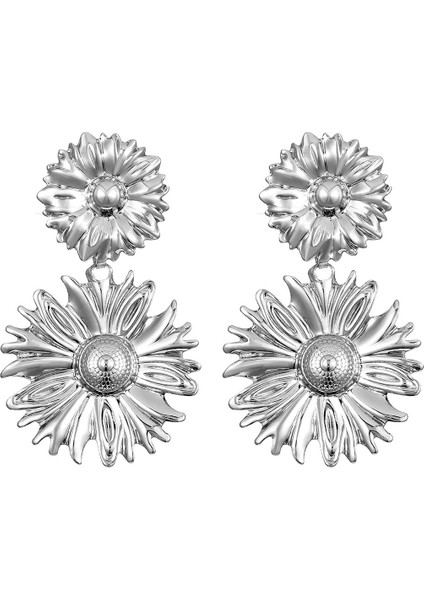 Kadınlar Için Avrupa ve Amerikan Tarzı Metalik Pürüzsüz Katlanır Küpeler, Geometrik Taç Yaprağı Küpeler (Yurt Dışından)