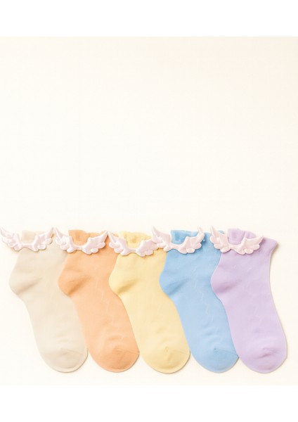 Kız Çocuk Kanat Aksesuar Detaylı 5'Li Soket Çorap modelleri