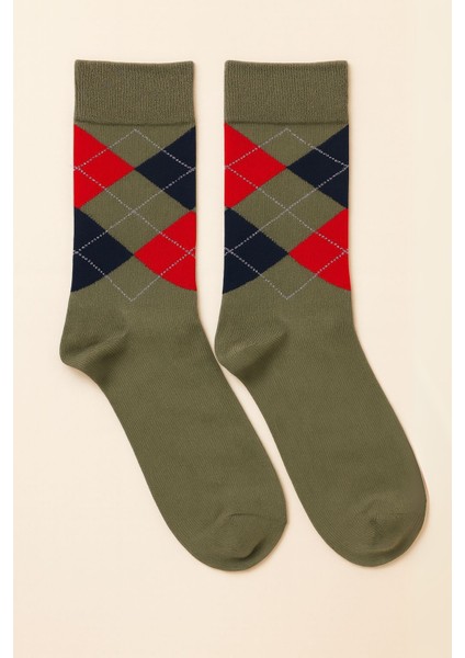 Erkek Ekose Desenli Soket Çorap Yeşil-Kırmızı modelleri