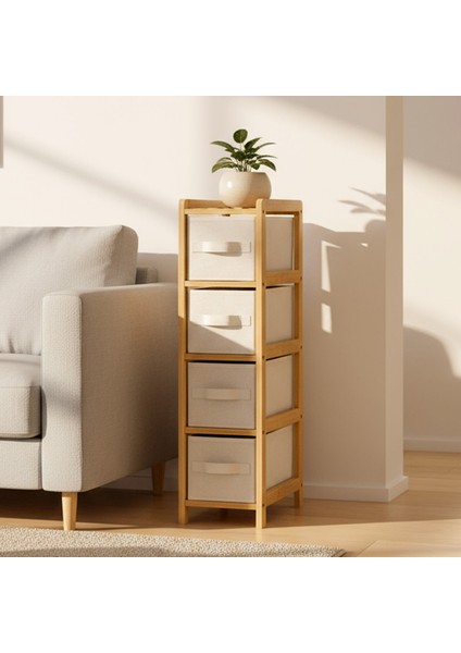 Bambu Slim 4 Çekmeceli Dolap Organizer Çok Amaçlı Düzenleyici Şifonyer DB-0048